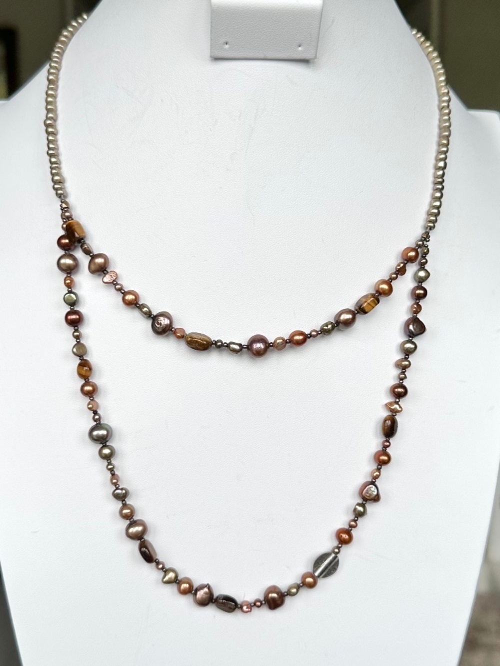 NWT Peyote Bird Free Spirit 2-Strand Pearl Tiger's Eye Layered Necklace .925